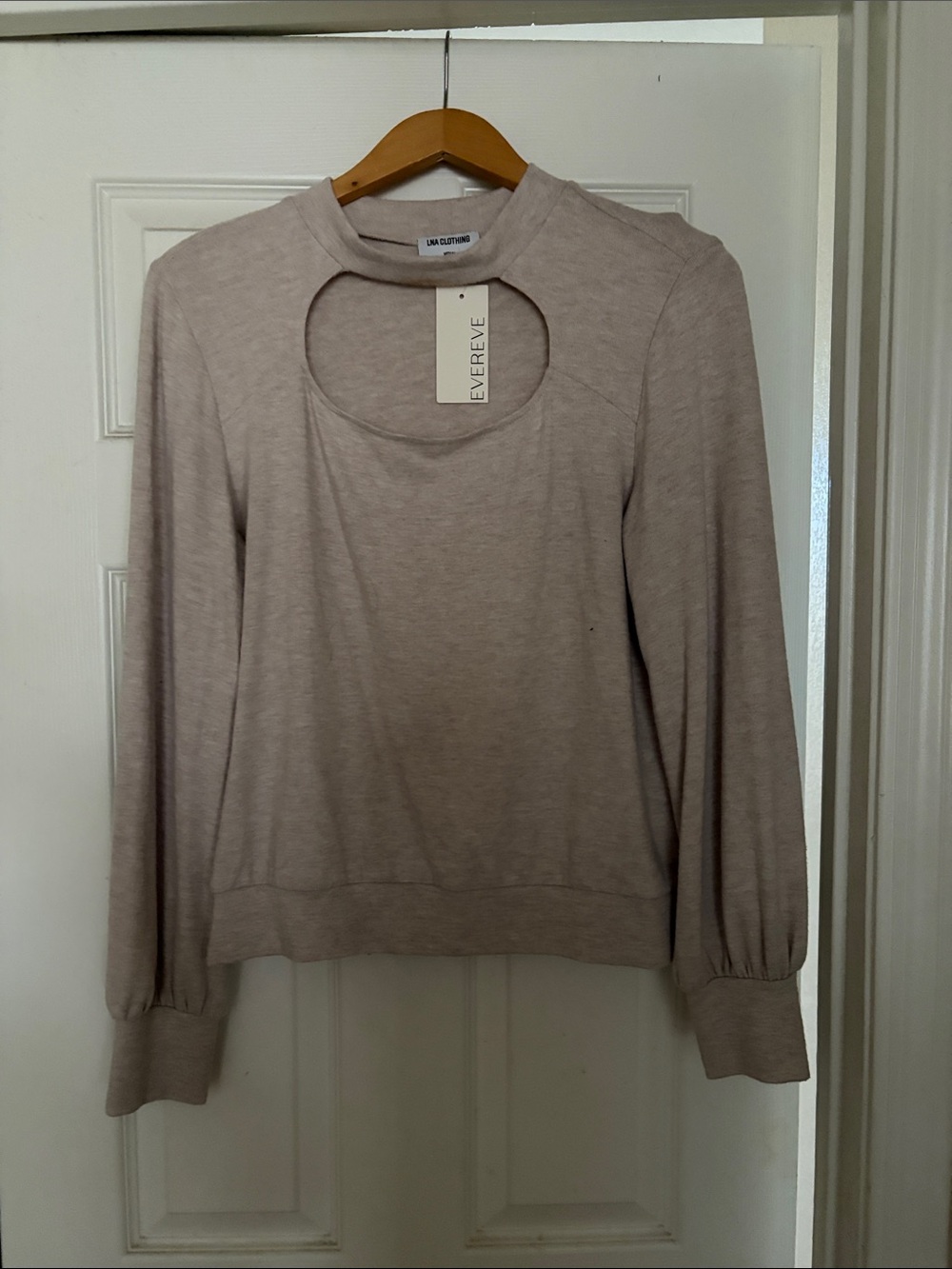 LNA Light Taupe Cutout Long-Sleeve Sweatshirt